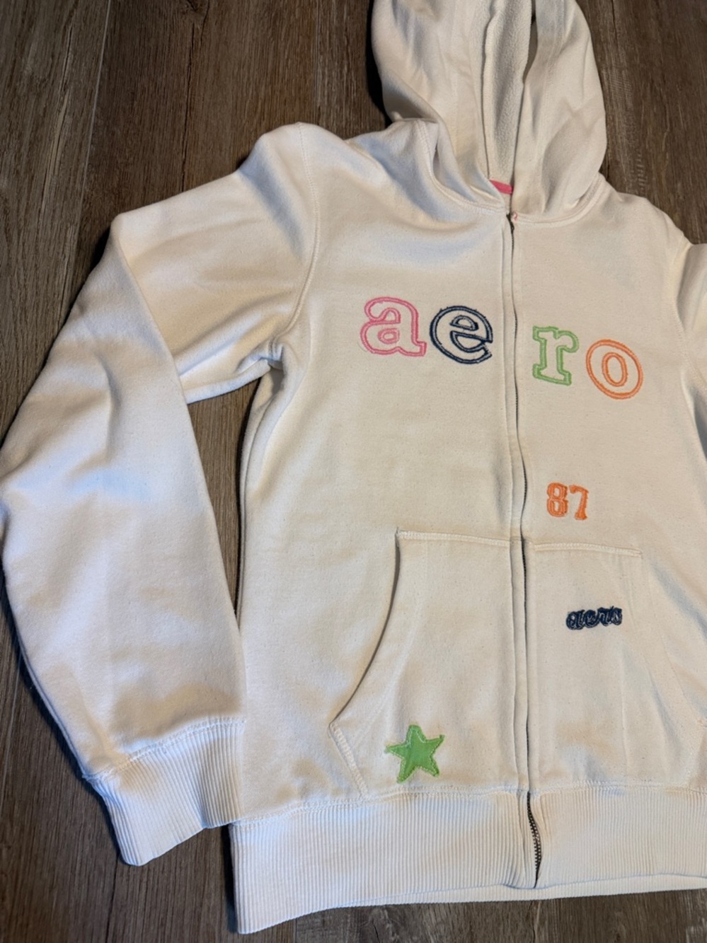 Aeropostale White Hooded Zip-Up Sweatshirt - Picture 4 of 6